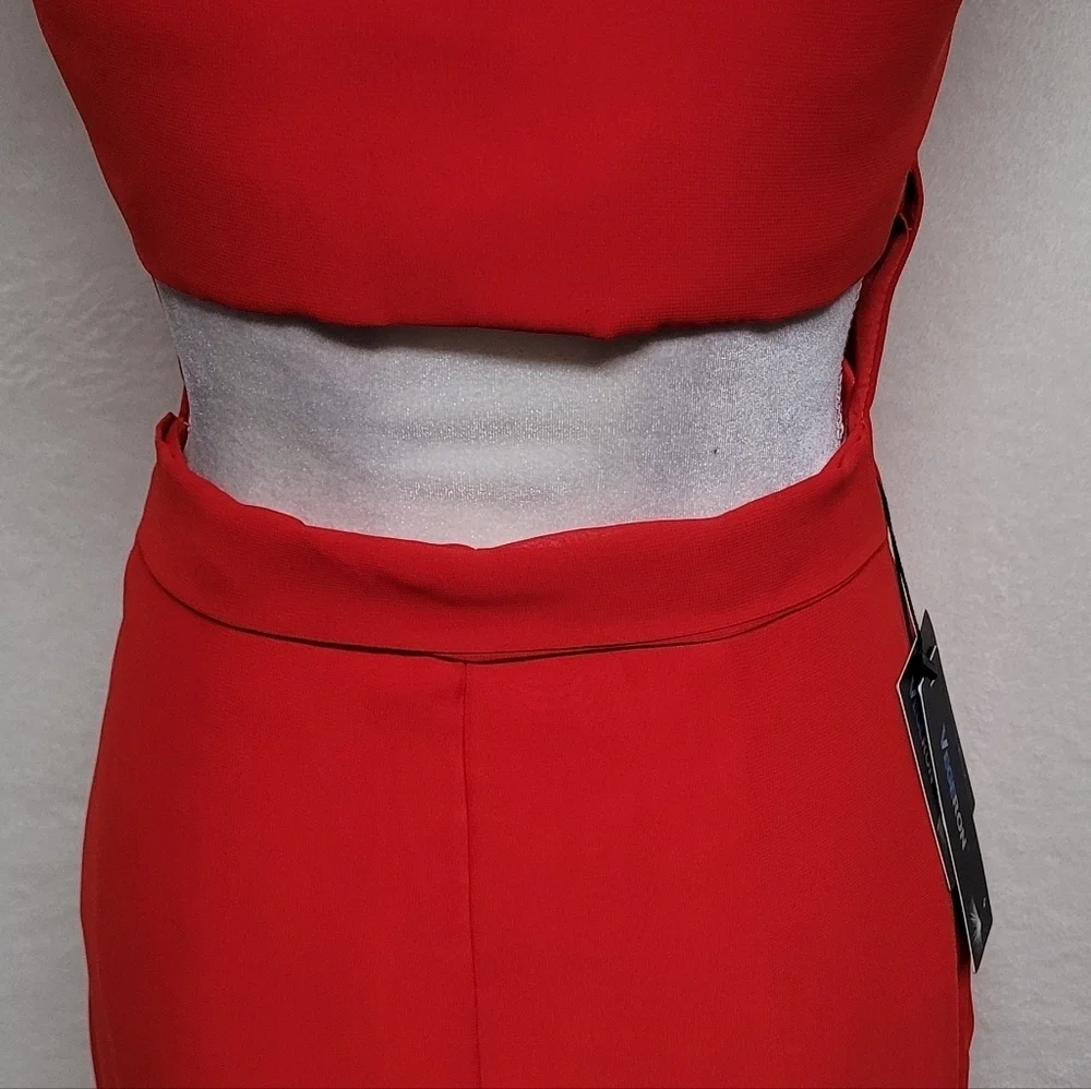 Vegeron Fiery Red Bustier Bust Thigh Slit Backless Halter Maxi Mermaid Dress 2